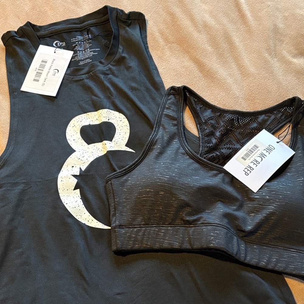 NWT ZYIA Black Activewear Tank Top + Sports Bra Size S